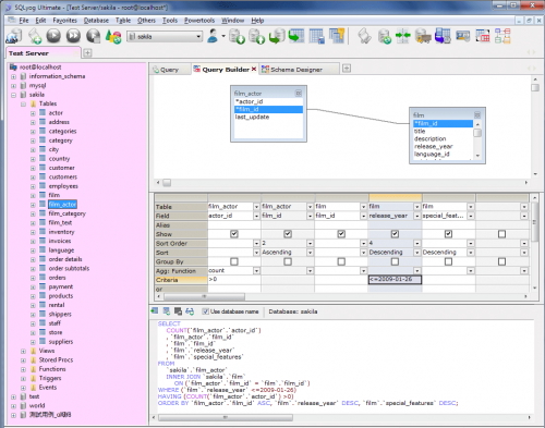 Screenshot SQLyog Query Builder