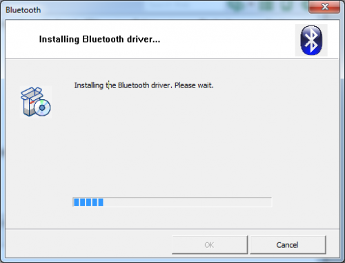 Screenshot der Bluetooth-installation hängen an 5 bars