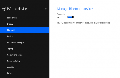Screenshot mit Windows 8.1 RTM-Bluetooth-Einstellungen