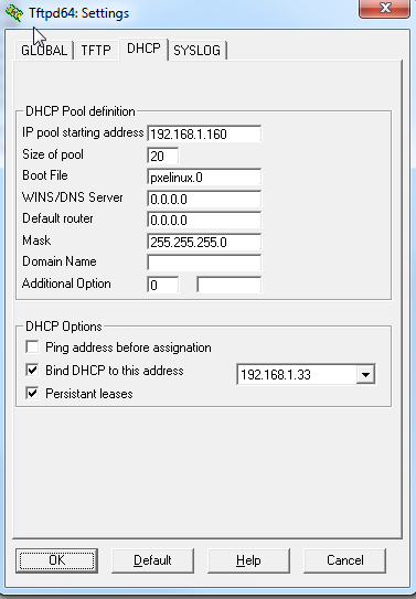DHCP-Registerkarte