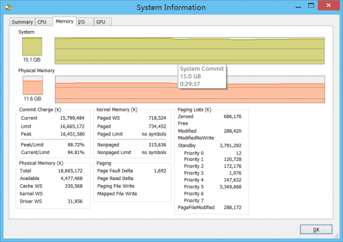 Screenshot der Systeminformationen aus dem Prozess-Explorer