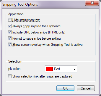 Das Snipping-Tool-Optionen