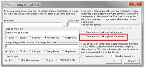 Physilcal Speicher option in der ImDisk Virtual Disk Driver