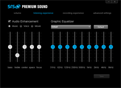 SRS Premium Sound Soundkarte Bedienfeld