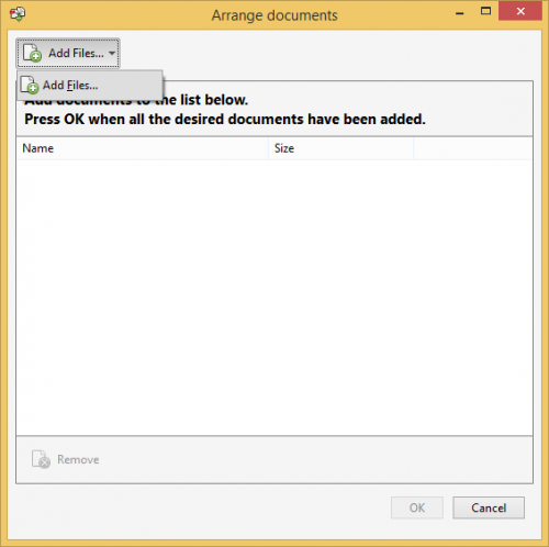 Dokumente anordnen< / code> Dialog: Wählen Sie Dateien hinzufügen..., dann  - Dateien Hinzufügen...