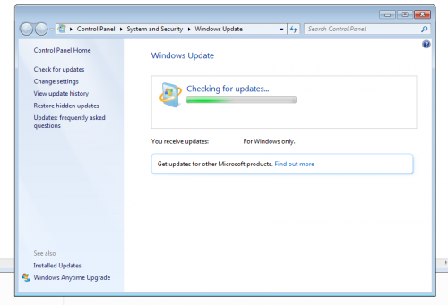 Windows Update-Dialogfeld auf hängen